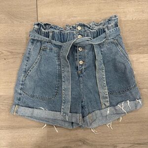 Love Tree Denim High Waisted Paper Bag Shorts With Tie Waist Size Medium